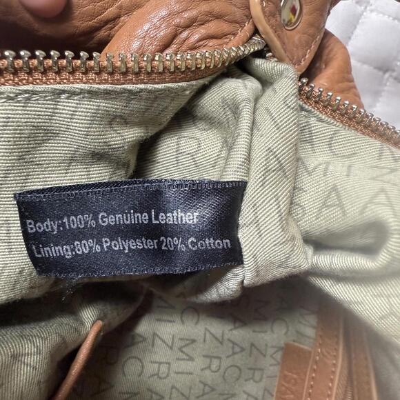 ISAAC MIZRAHI Bridgehampton Tan Pebbled Genuine Leather Hobo‎ Purse Tassel Charm - Picture 13 of 13